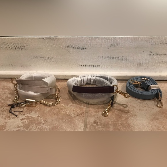 NWT Elegant 3 Piece Faux Suede & Leather Bag Straps Set - W/Gold Tone Hardware - Picture 3 of 12